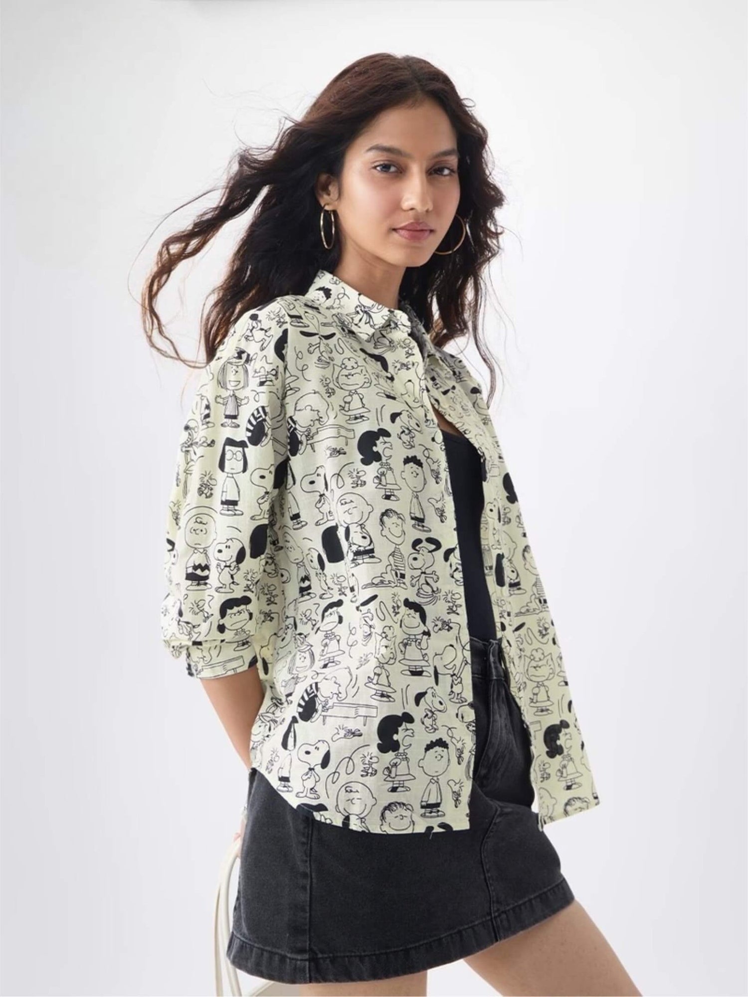 Snoopy &amp; Peanuts Crew Oversized Graphic Shirt - Cream Retro Character Print Legacy Boutiques Legacy Boutiques