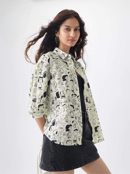 Snoopy &amp; Peanuts Crew Oversized Graphic Shirt - Cream Retro Character Print Legacy Boutiques Legacy Boutiques