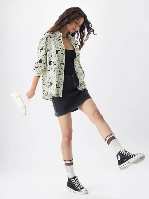 Snoopy &amp; Peanuts Crew Oversized Graphic Shirt - Cream Retro Character Print Legacy Boutiques Legacy Boutiques