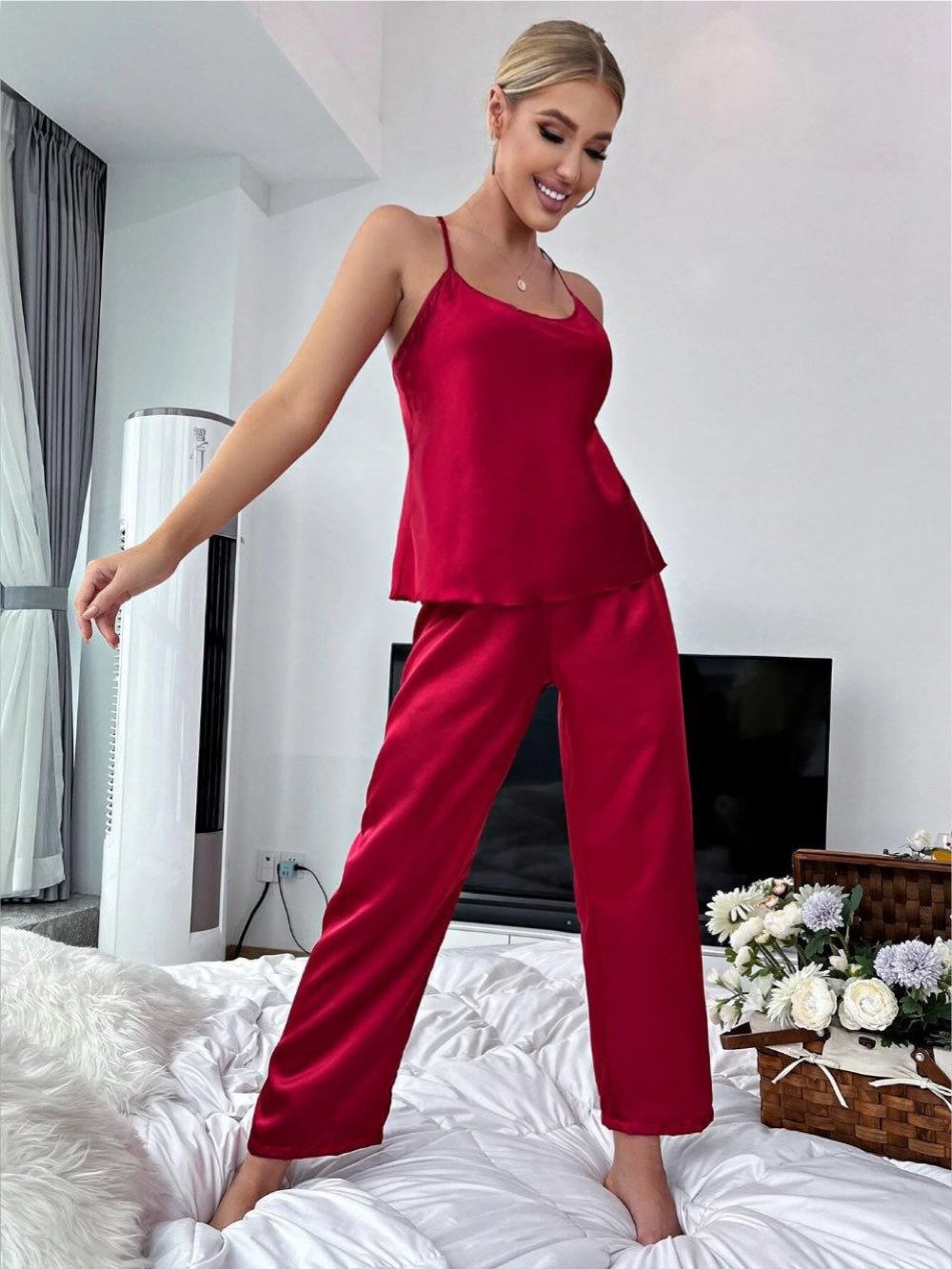 Solid Color Cross Back Top and Pajama Basic Lounge Set for Women Legacy Boutiques Legacy Boutiques