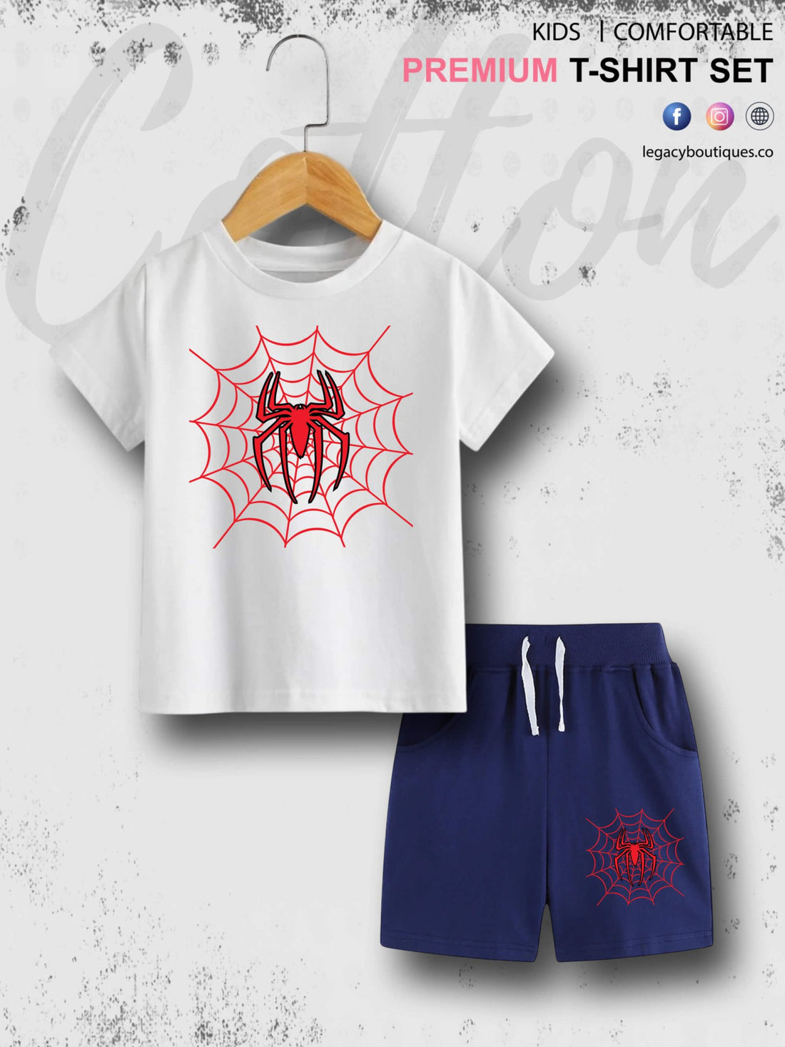 Spider Web Graphic Print Kids Casual 6 Month To 6 Year Summer Time Babies T-shirt Set Legacy Boutiques Legacy Boutiques