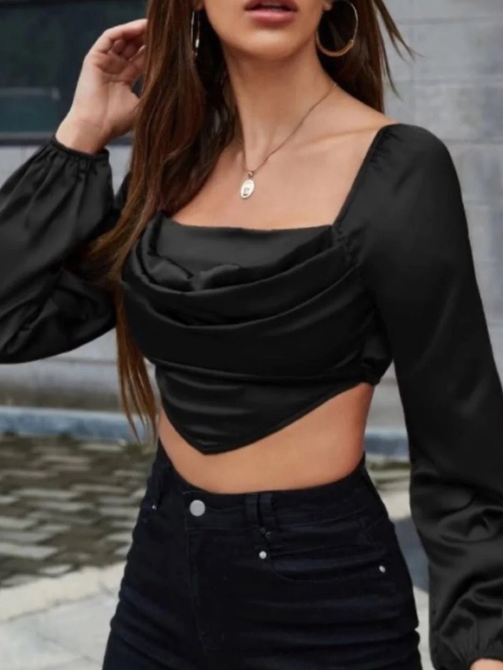 Square Neck With Lantern Sleeve Bandana Crop Blouse Legacy Boutiques Legacy Boutiques