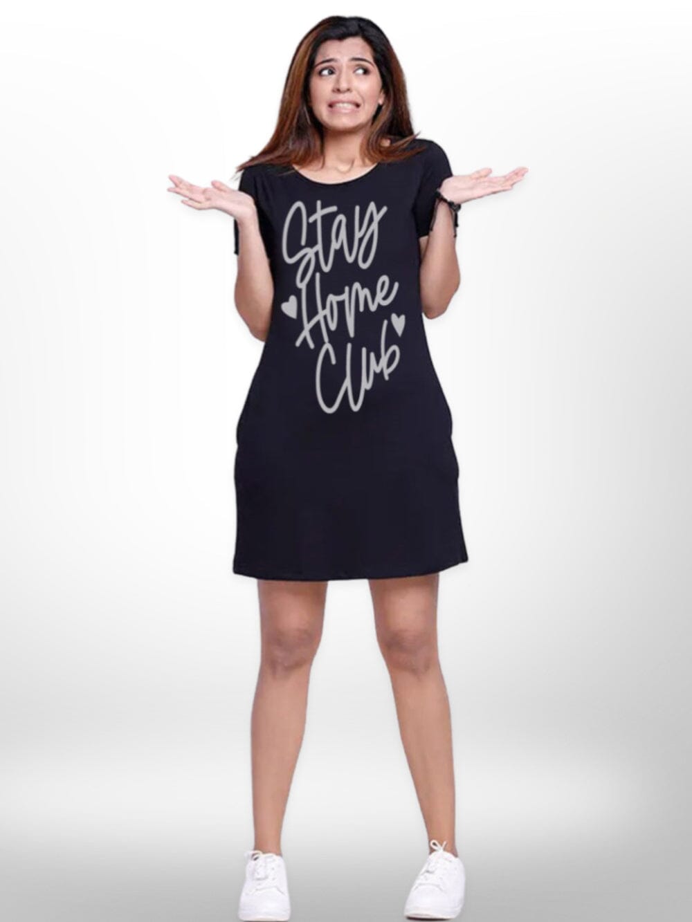 Stay Home Club Stylish Printed Cotton Long T-shirt For Women&