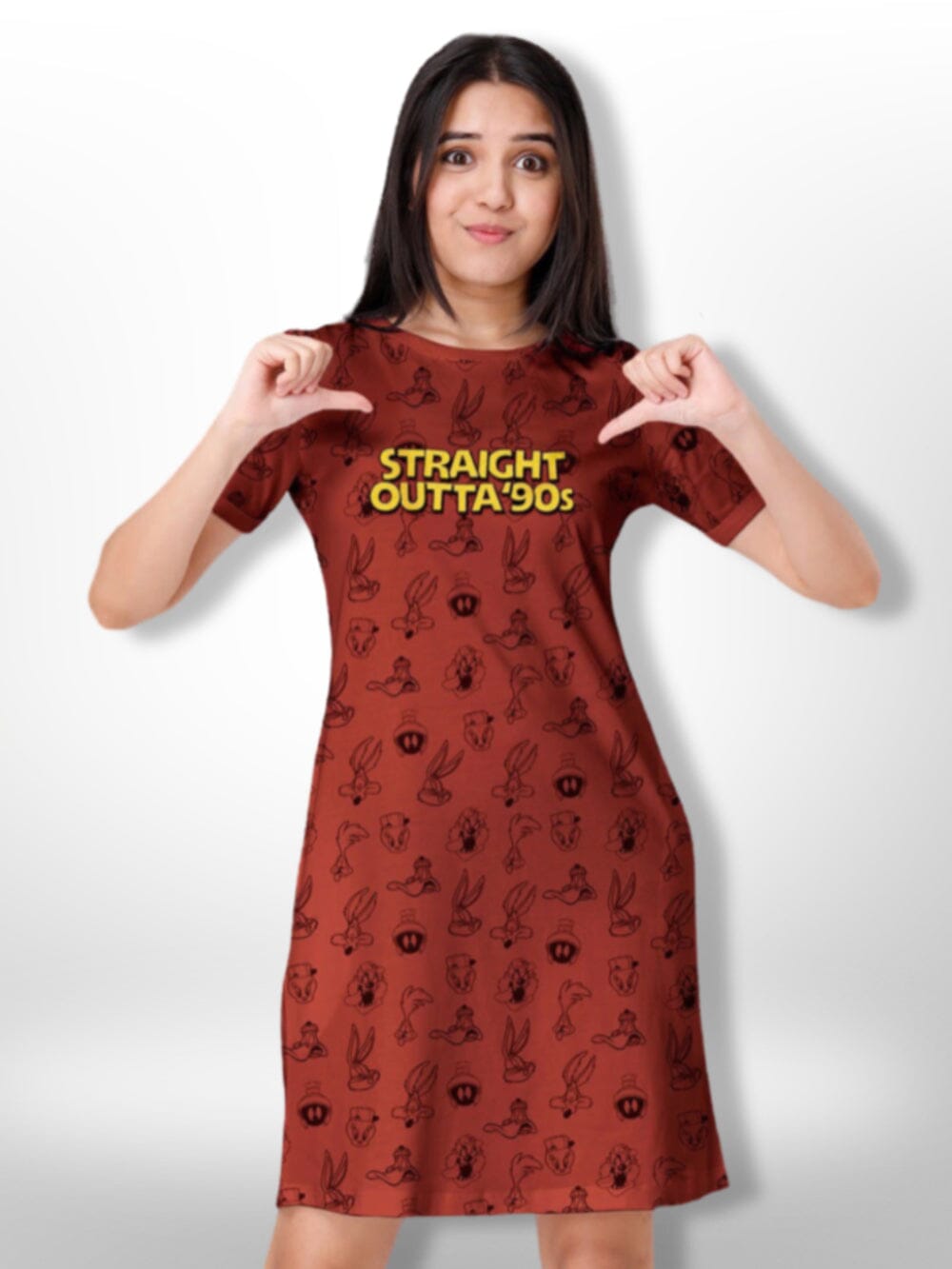 Straight Outta 90s Printed long T-Shirt For Women&