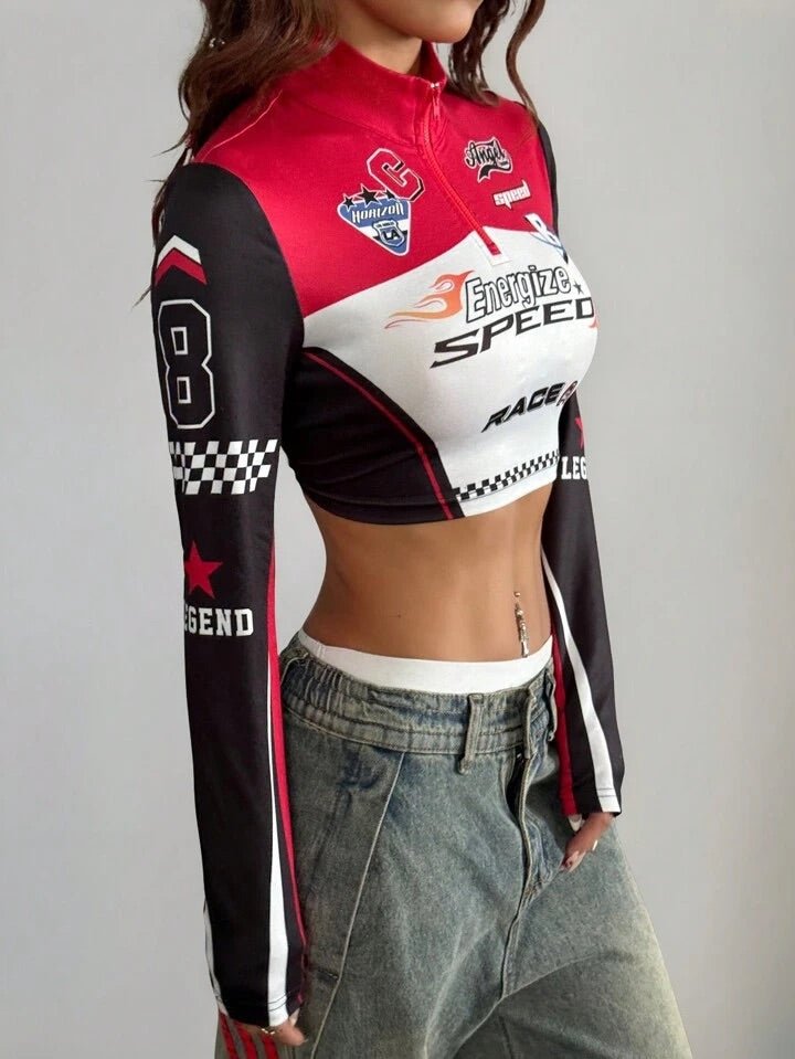 Streetwear Ricing Game Quarter Zip Turtleneck Full Sleeve Crop Top Legacy Boutiques Legacy Boutiques