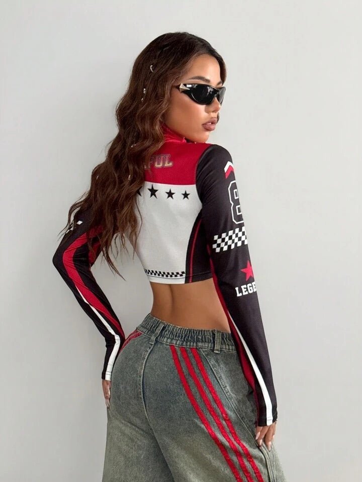 Streetwear Ricing Game Quarter Zip Turtleneck Full Sleeve Crop Top Legacy Boutiques Legacy Boutiques