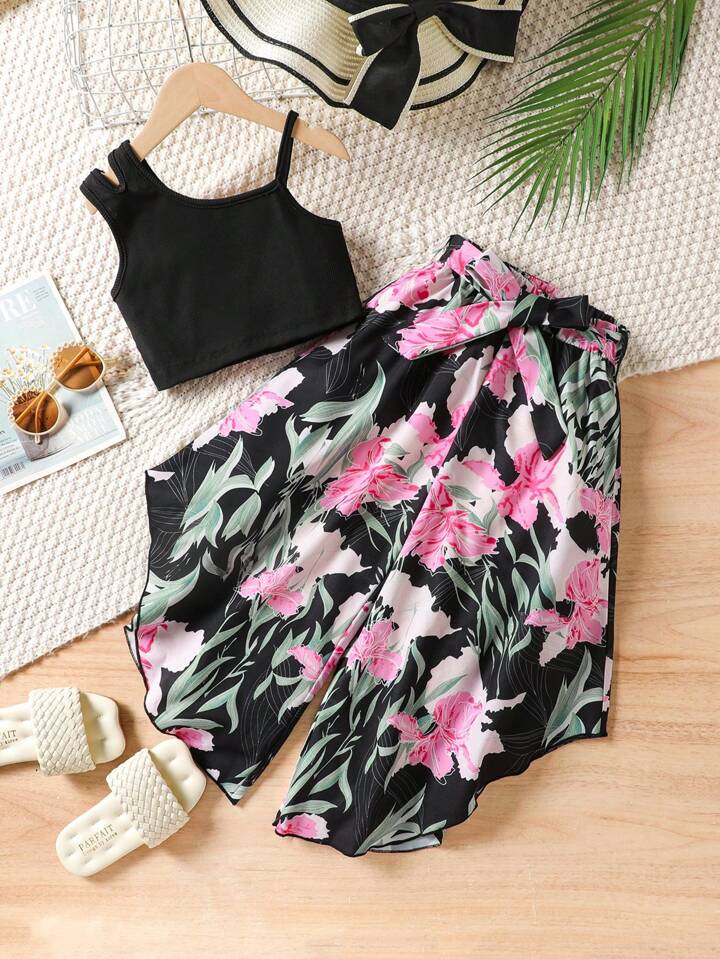 Sunlit Petal Ribbed Tank &amp; Floral Wide - Leg Pants Two - Piece Set 🌸 Legacy Boutiques Legacy Boutiques