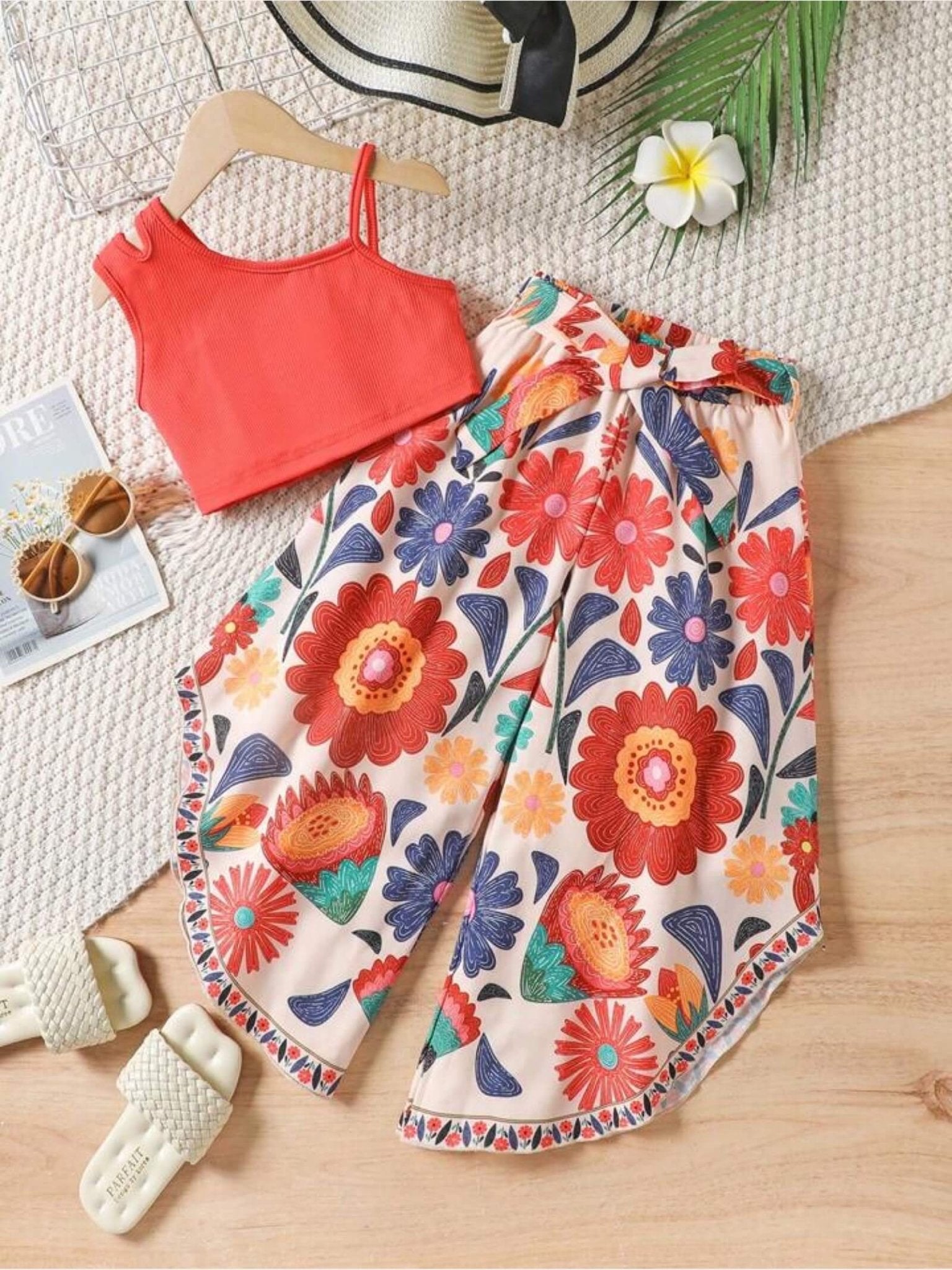 Sunlit Petal Ribbed Tank &amp; Floral Wide - Leg Pants Two - Piece Set 🌸 Legacy Boutiques Legacy Boutiques