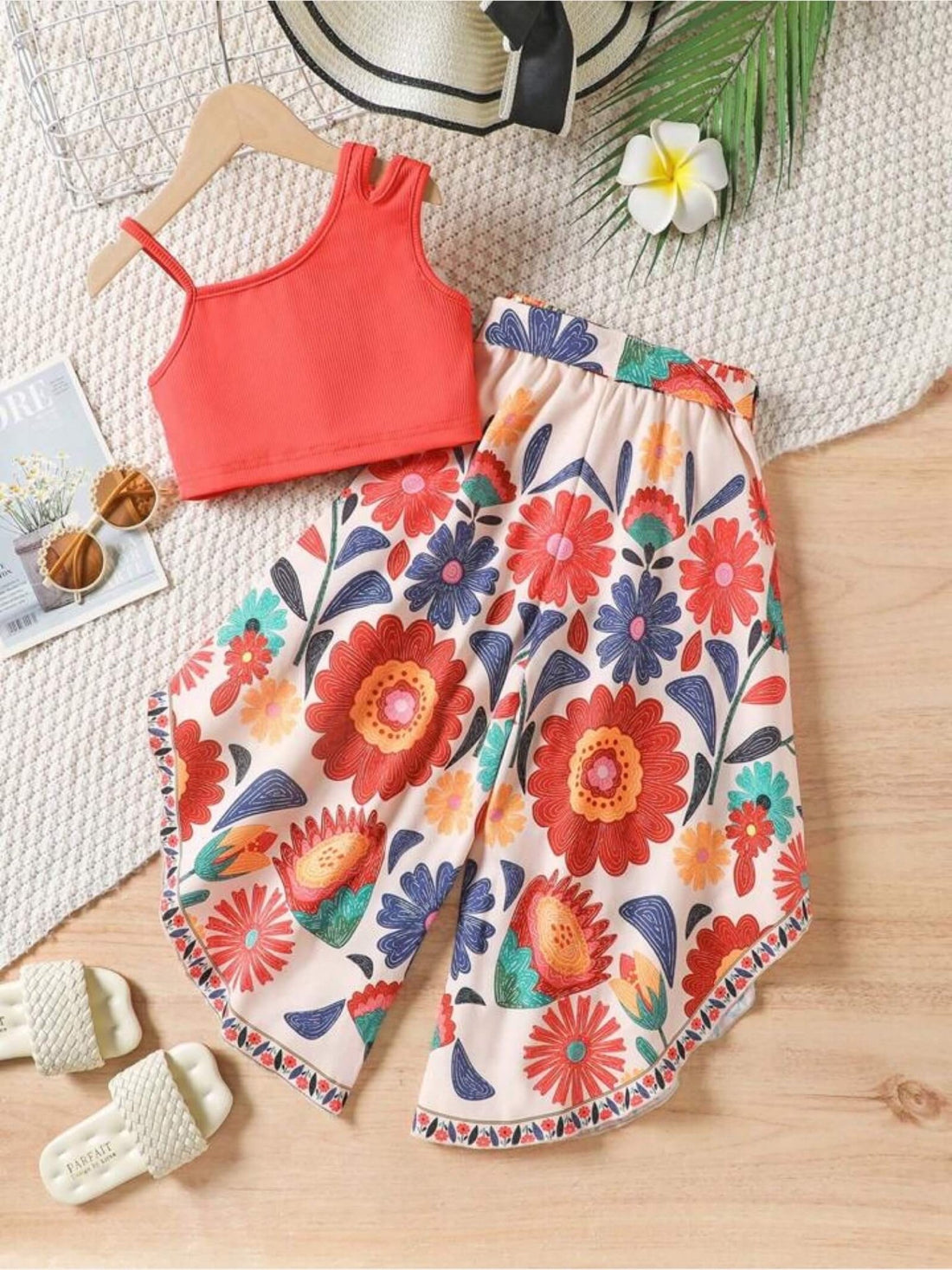 Sunlit Petal Ribbed Tank &amp; Floral Wide - Leg Pants Two - Piece Set 🌸 Legacy Boutiques Legacy Boutiques