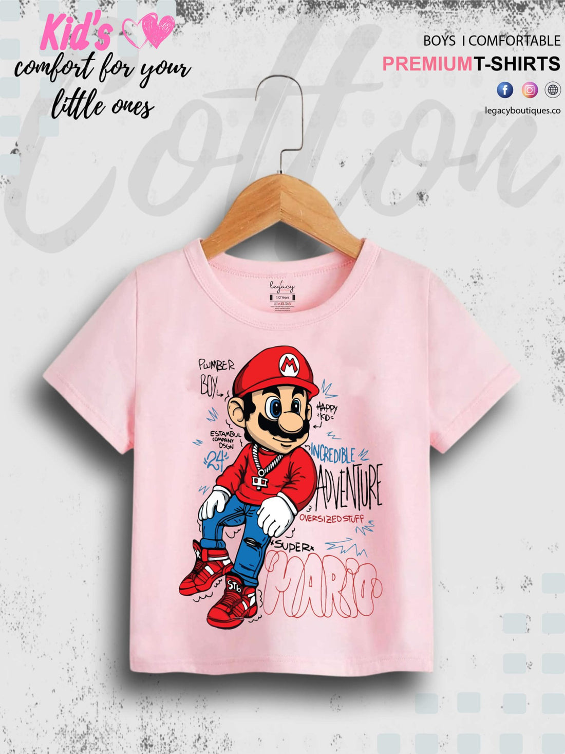 Super Boy Mario Printed 1 To 11 Year Kids Boys Casual T-Shirt In Cheapest Price Only In Dhaka Legacy Boutiques Legacy Boutiques