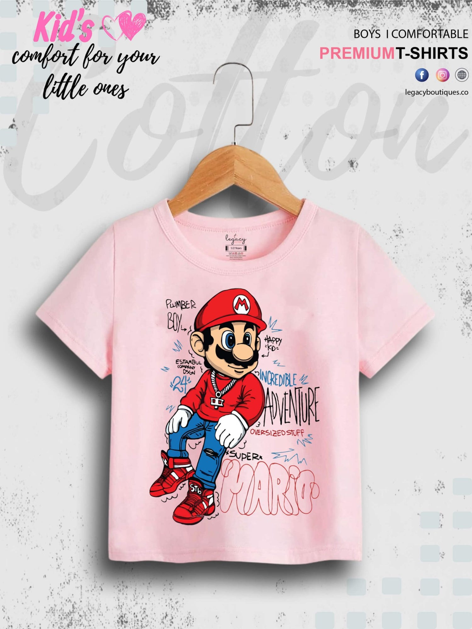 Super Boy Mario Printed 1 To 11 Year Kids Boys Casual T-Shirt In Cheapest Price Only In Dhaka Legacy Boutiques Legacy Boutiques