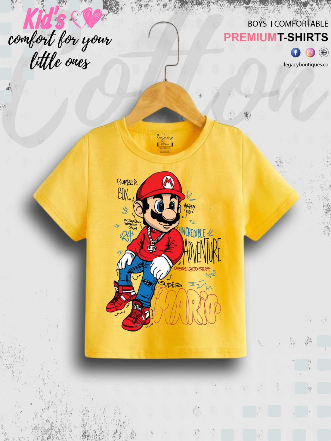 Super Boy Mario Printed 1 To 11 Year Kids Boys Casual T-Shirt In Cheapest Price Only In Dhaka Legacy Boutiques Legacy Boutiques