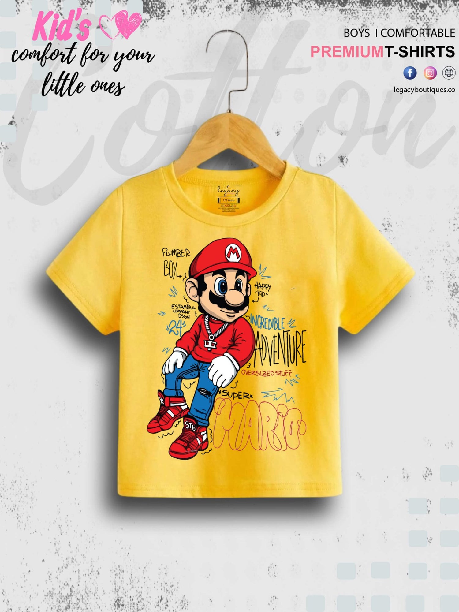 Super Boy Mario Printed 1 To 11 Year Kids Boys Casual T-Shirt In Cheapest Price Only In Dhaka Legacy Boutiques Legacy Boutiques