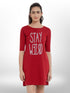 THREE QUARTER SLEEVE SIDE POCKET STAY WEIRD PRINTED T - SHIRT FOR WOMEN&