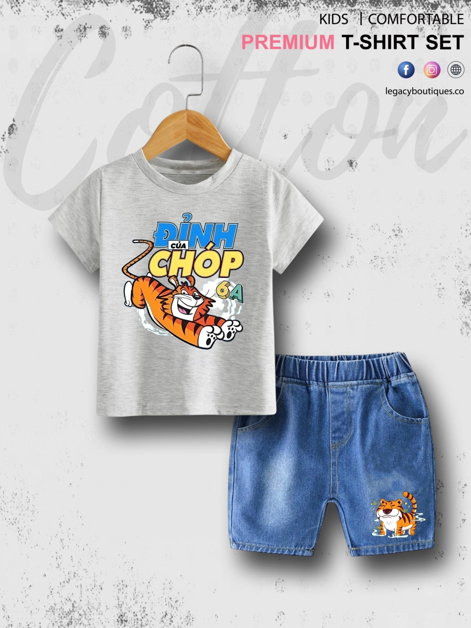 Tiger Roar Print Summer Tshirt Set For Baby Boys &amp; Girls T-Shirt and Denim Pant Legacy Boutiques Legacy Boutiques
