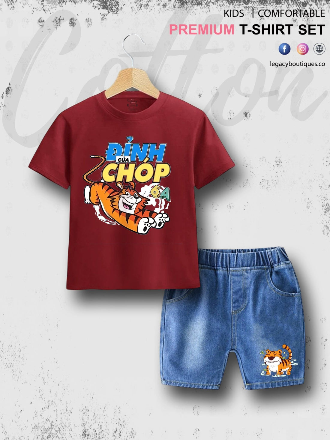 Tiger Roar Print Summer Tshirt Set For Baby Boys &amp; Girls T-Shirt and Denim Pant Legacy Boutiques Legacy Boutiques