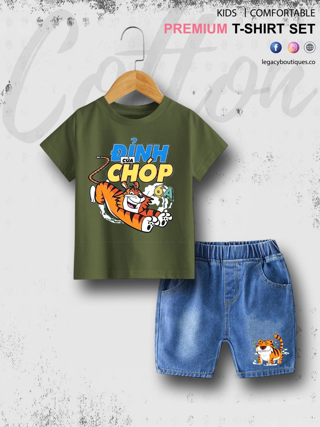 Tiger Roar Print Summer Tshirt Set For Baby Boys &amp; Girls T-Shirt and Denim Pant Legacy Boutiques Legacy Boutiques