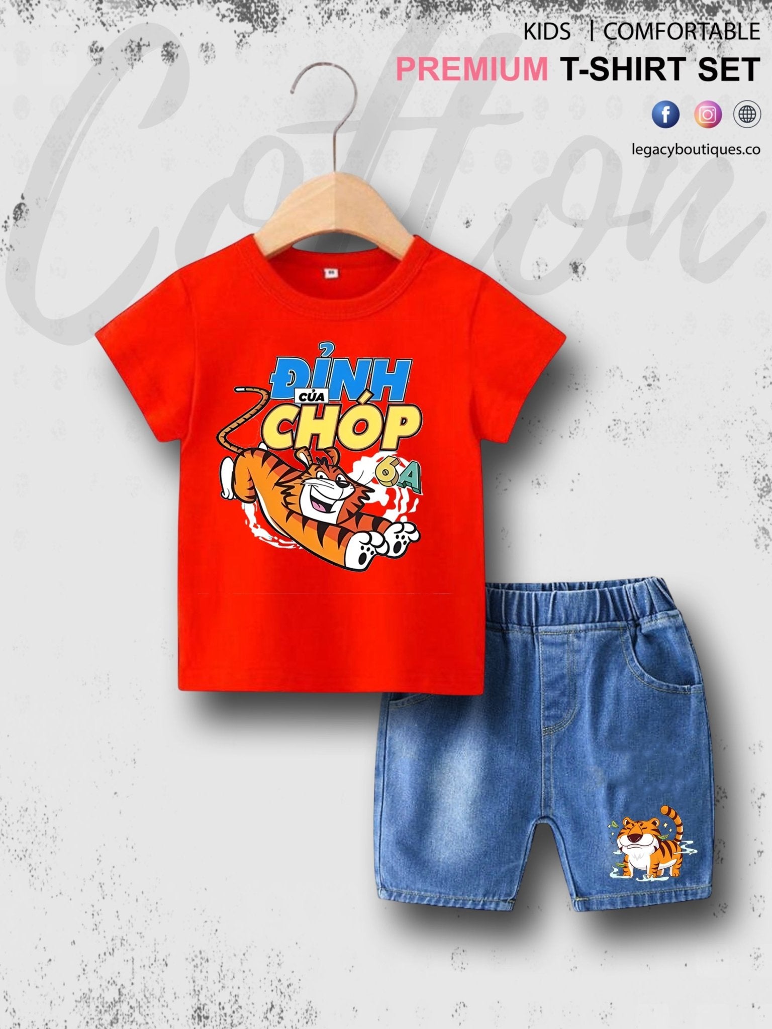 Tiger Roar Print Summer Tshirt Set For Baby Boys &amp; Girls T-Shirt and Denim Pant Legacy Boutiques Legacy Boutiques