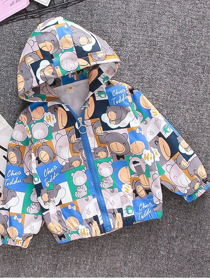 Toddler Boys Girls Cartoon Print Zip Windbreaker Jacket Kids Hooded Trench Lightweight Coats Baby Fall Clothes Legacy Boutiques Legacy Boutiques