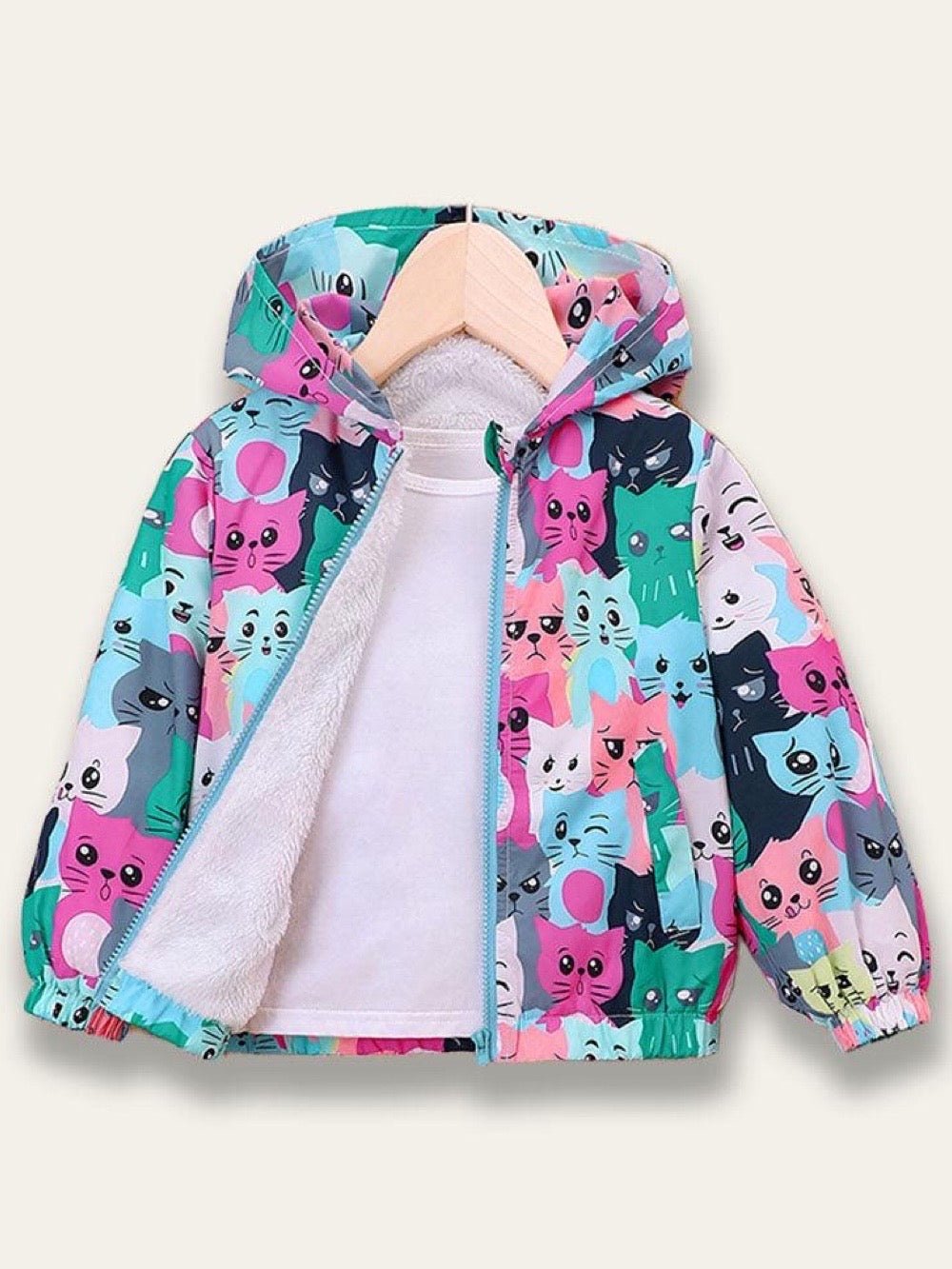 Toddler Kids Girls Hooded Jacket Coat with Kitten Print Spring Warm Casual Jacket Outwear for Kid&