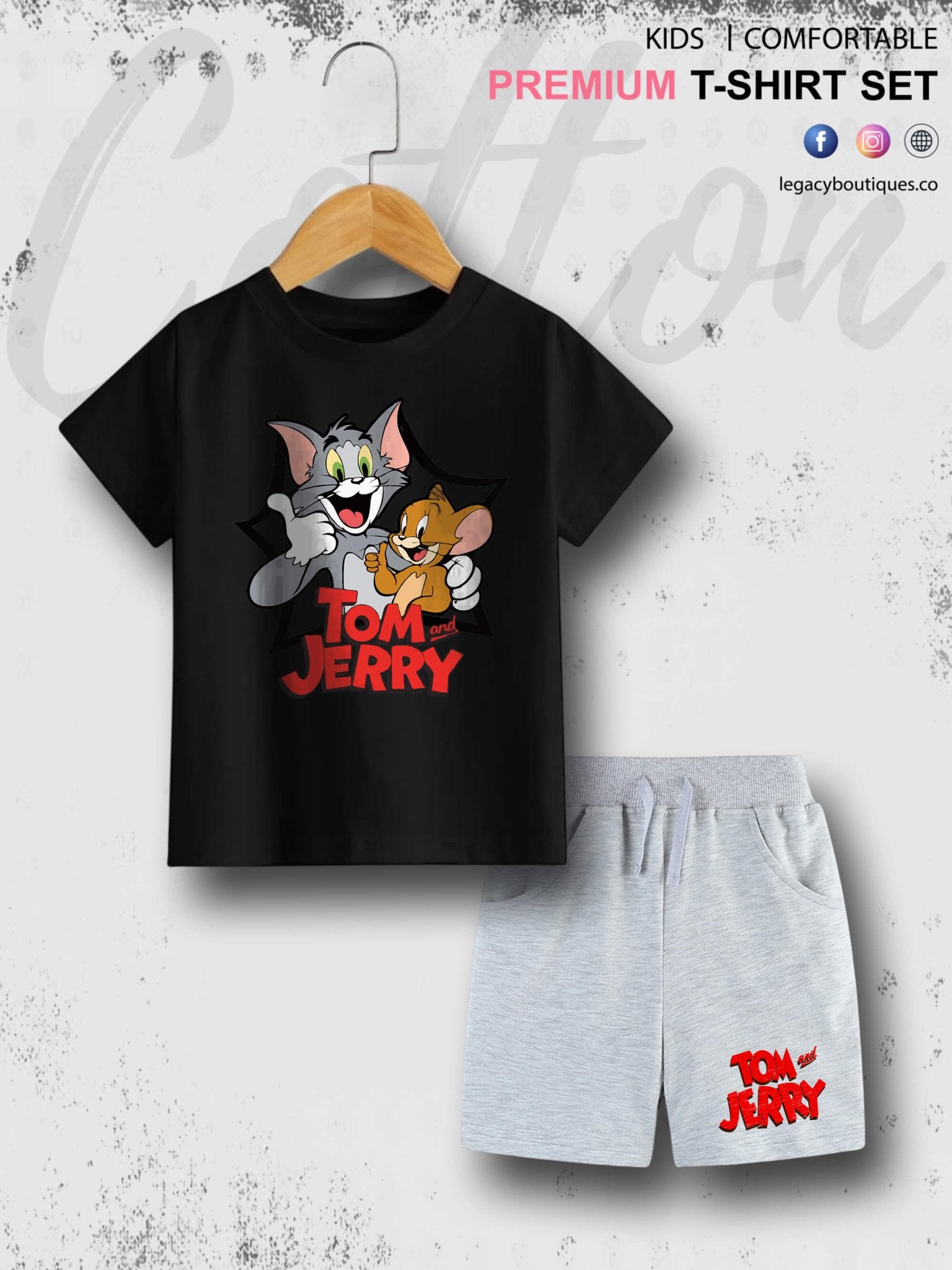 Tom And Jerry Printed 6 Month To 6 Year Baby &amp; Kids Super Premium Quality T-shirt Set Legacy Boutiques Legacy Boutiques