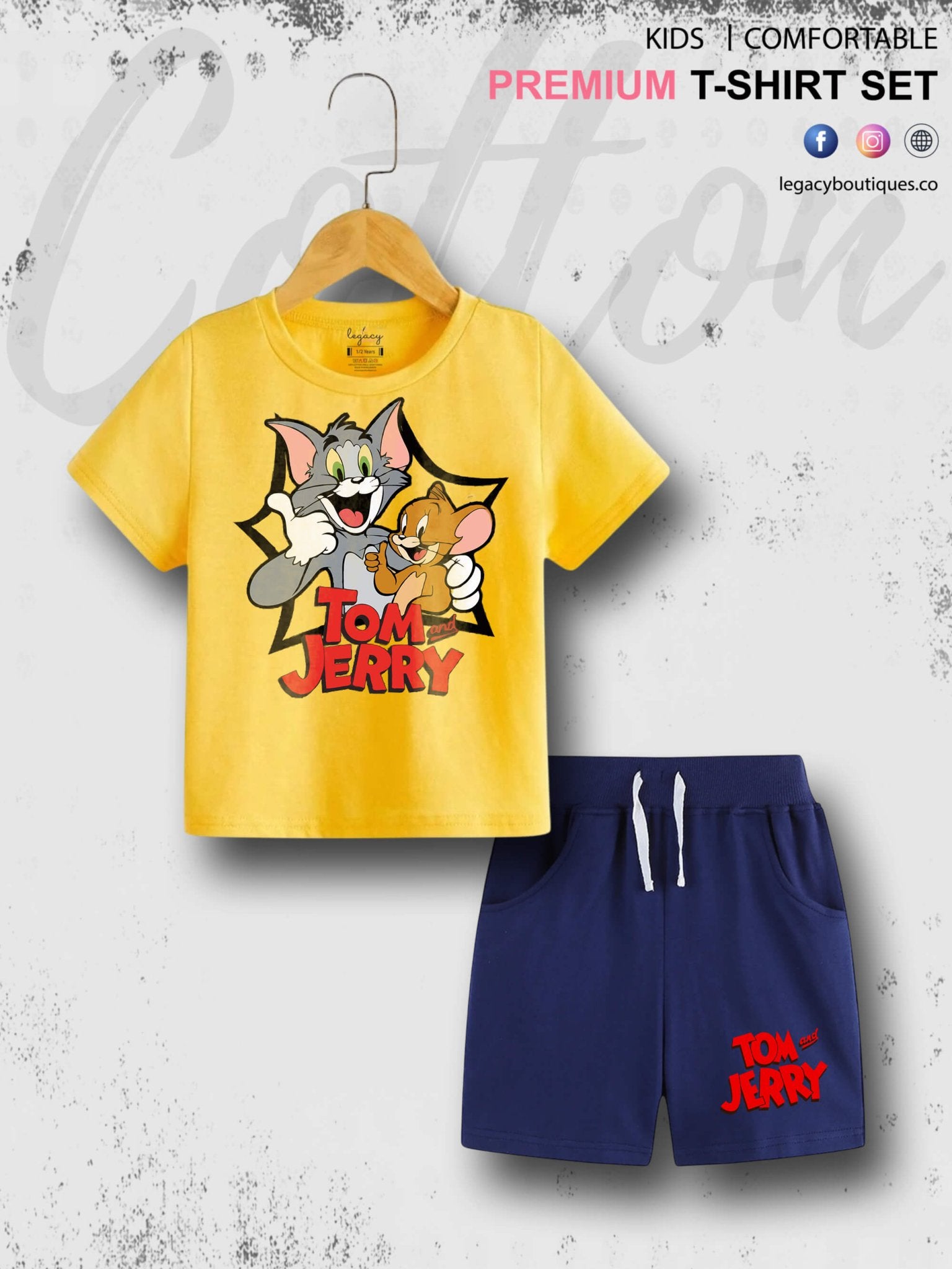 Tom And Jerry Printed 6 Month To 6 Year Baby &amp; Kids Super Premium Quality T-shirt Set Legacy Boutiques Legacy Boutiques