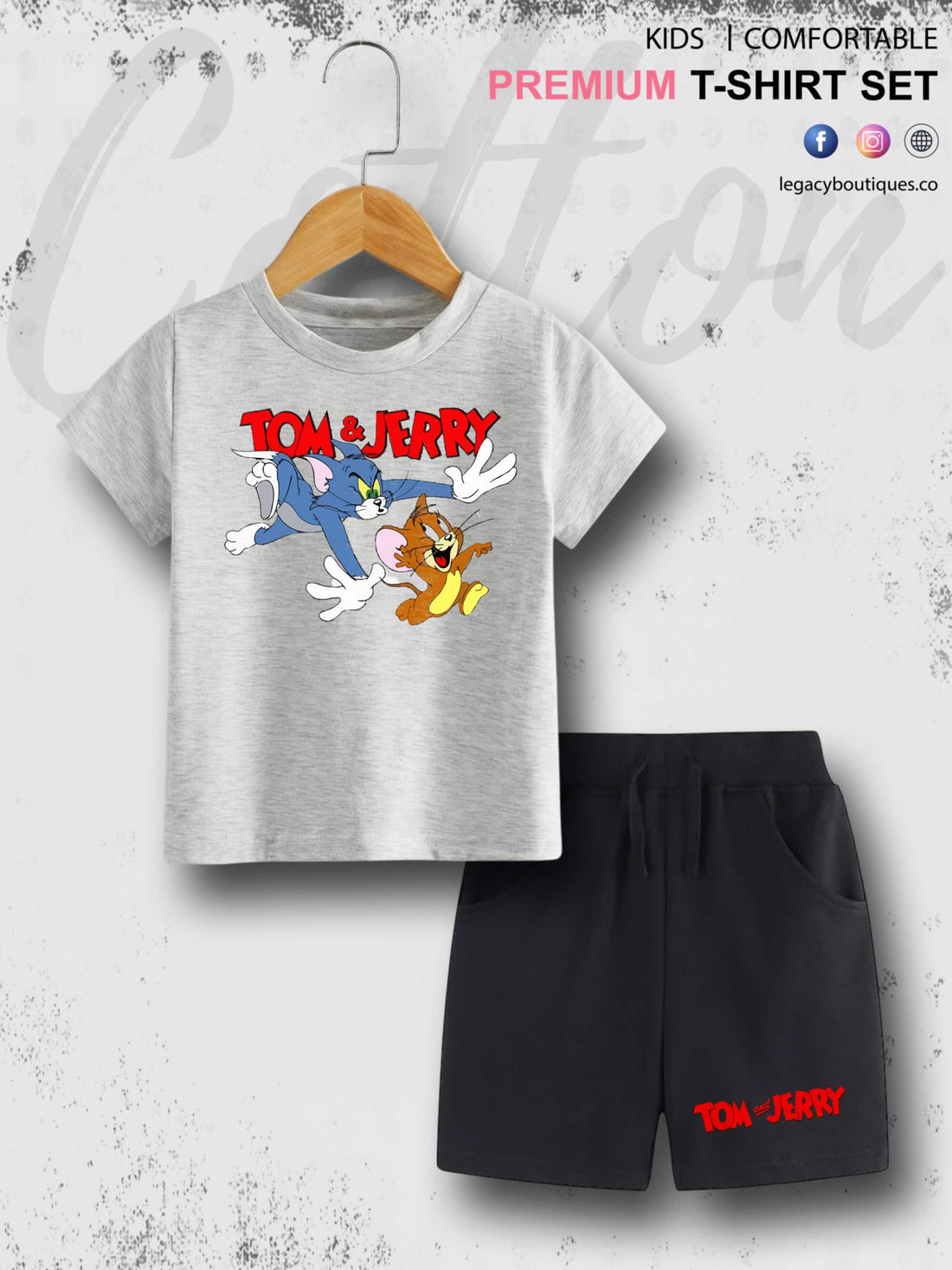 Tom &amp; Jerry Babies Casual 6 Month To 6 Year Summer Time Babies T-shirt Set Legacy Boutiques Legacy Boutiques
