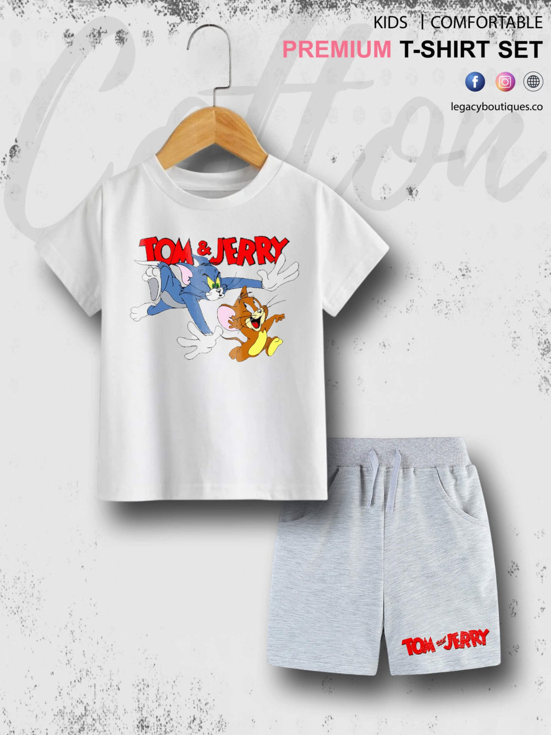 Tom &amp; Jerry Babies Casual 6 Month To 6 Year Summer Time Babies T-shirt Set Legacy Boutiques Legacy Boutiques