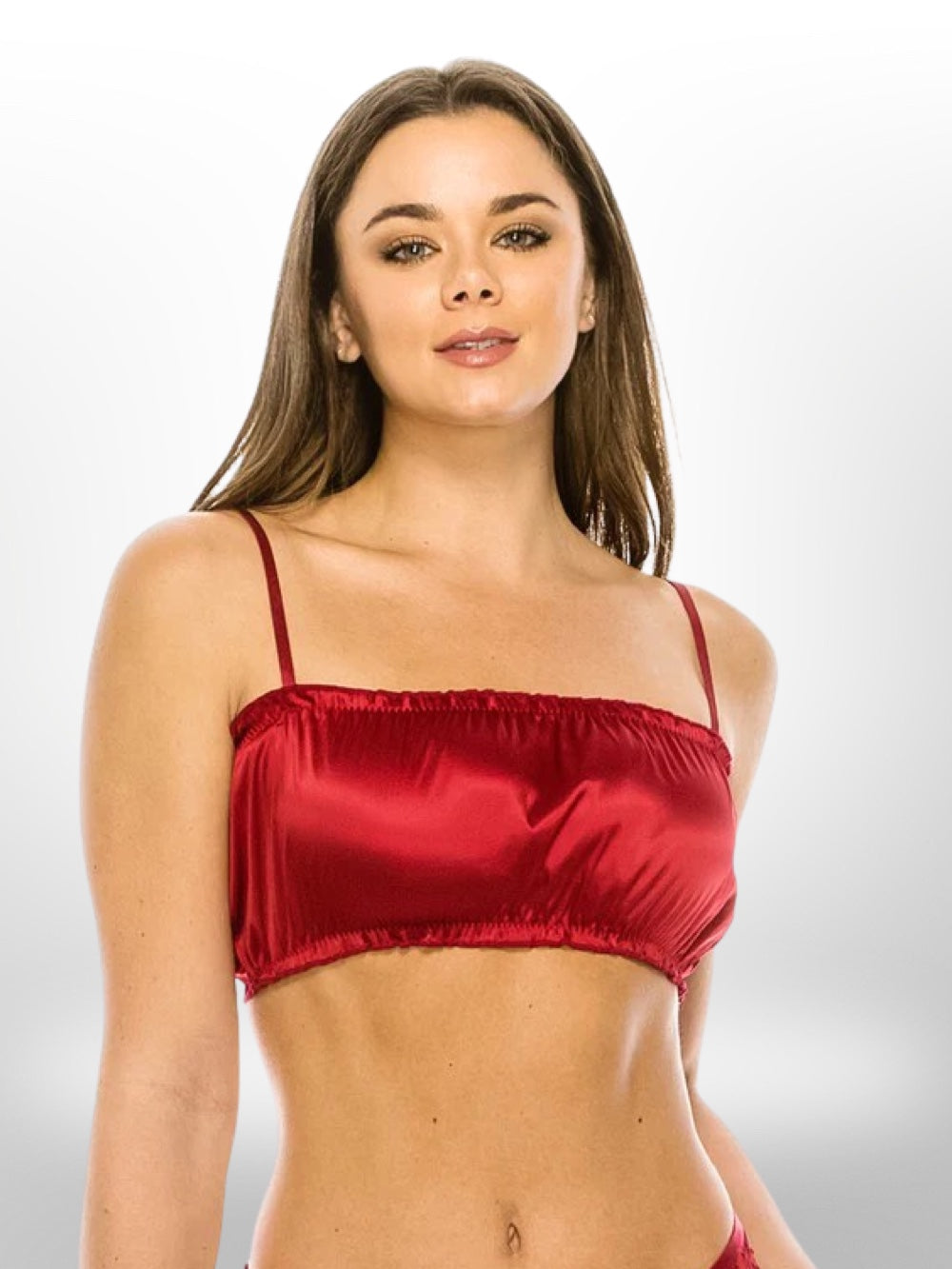 Garnet Red Satin Tube Top with Ruffle Edges - Legacy Boutiques