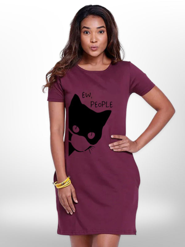 Cute Cat Long T-shirt Maroon - Legacy Boutiques