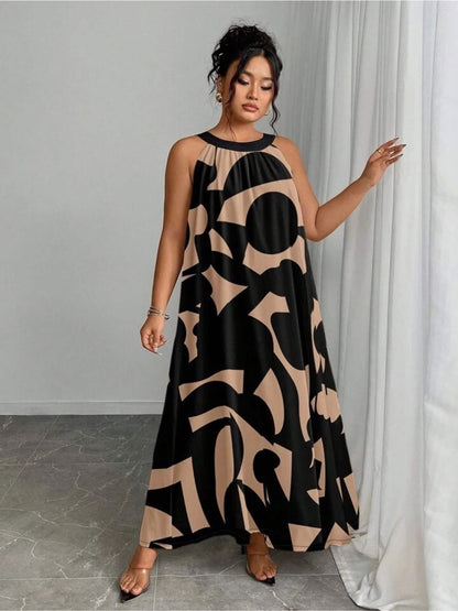 Urban Muse Black and Beige Abstract Graphic Print Halter Neck Maxi Dress Legacy Boutiques Legacy Boutiques