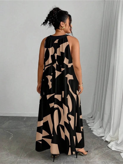 Urban Muse Black and Beige Abstract Graphic Print Halter Neck Maxi Dress Legacy Boutiques Legacy Boutiques
