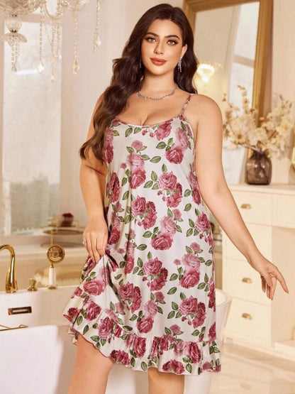 Vintage Rose Satin Nightdress - Mauve Floral Ruffle Hem Sleepwear 🌹 Legacy Boutiques Legacy Boutiques