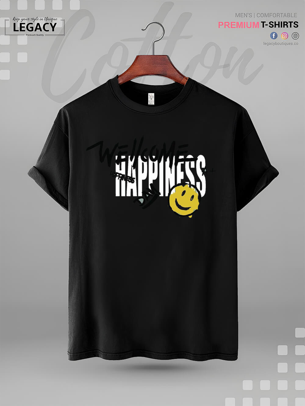 Welcome Happiness Day Smiley Face Print Good Quality Mens XXXL Tshirt In Lowest Price Only In BD Legacy Boutiques Legacy Boutiques