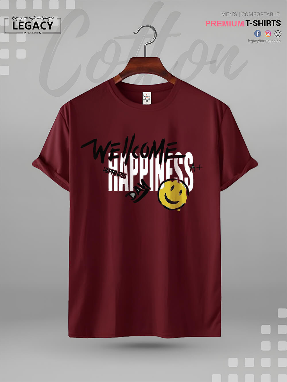 Welcome Happiness Day Smiley Face Print Good Quality Mens XXXL Tshirt In Lowest Price Only In BD Legacy Boutiques Legacy Boutiques