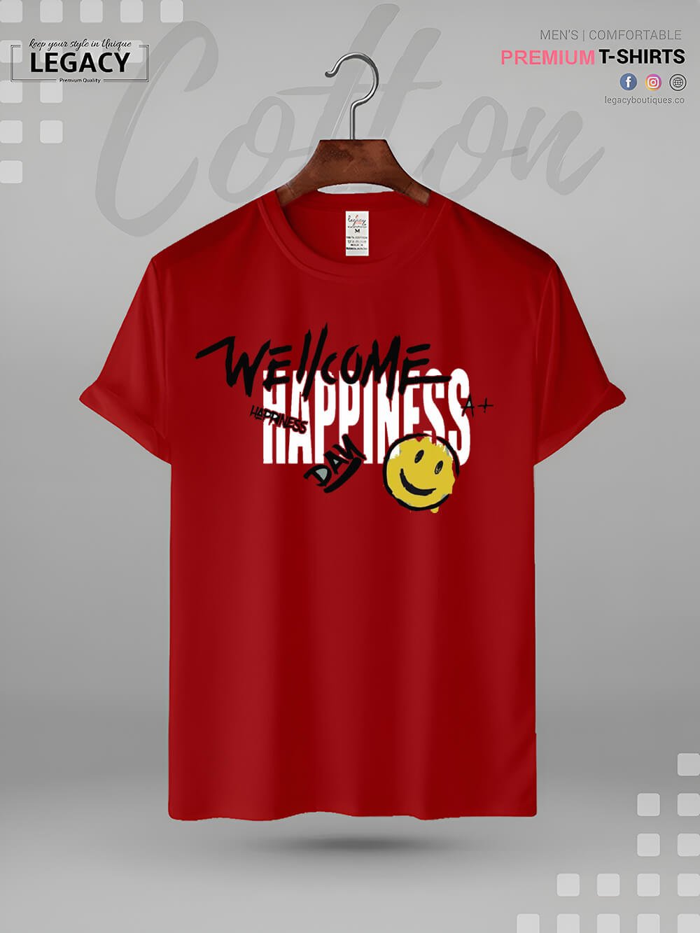 Welcome Happiness Day Smiley Face Print Good Quality Mens XXXL Tshirt In Lowest Price Only In BD Legacy Boutiques Legacy Boutiques