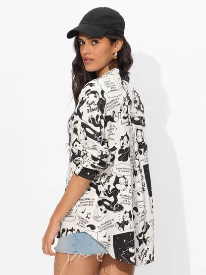WFelix Graphic Graffiti Oversized Shirt - Black &amp; White Legacy Boutiques Legacy Boutiques