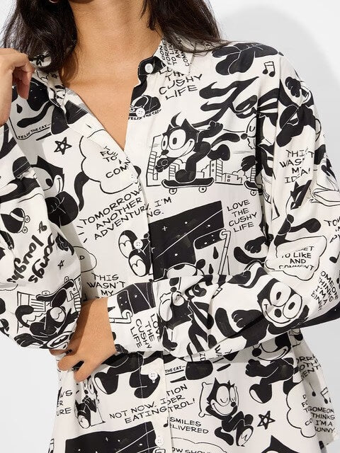 WFelix Graphic Graffiti Oversized Shirt - Black &amp; White Legacy Boutiques Legacy Boutiques