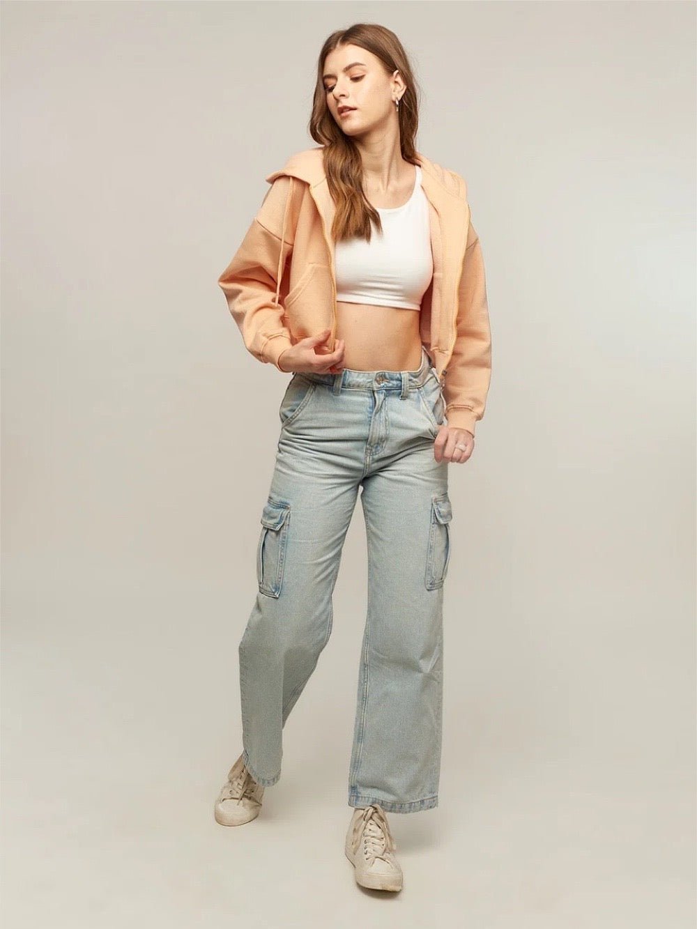Women and Girls Hoodies|Full Sleeve|Loose fit Solid |100% Cotton Peach Color Women Cropped Oversized Hoodies Legacy Boutiques Legacy Boutiques