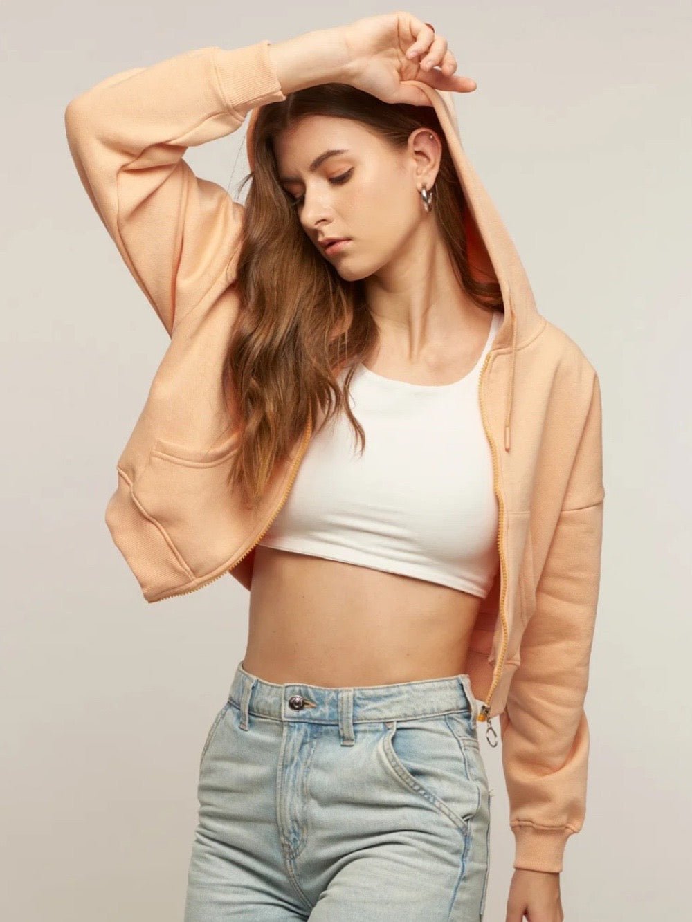Women and Girls Hoodies|Full Sleeve|Loose fit Solid |100% Cotton Peach Color Women Cropped Oversized Hoodies Legacy Boutiques Legacy Boutiques