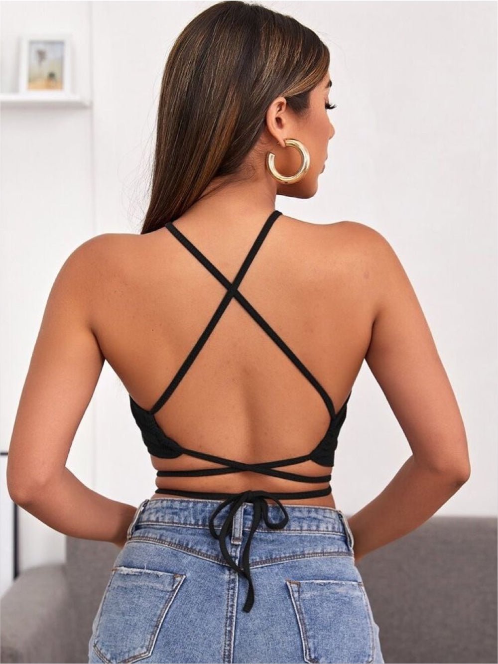 Women Halter Tie Back Cropped Camisole Halter Neck Tie Waist Tank Top Legacy Boutiques Legacy Boutiques