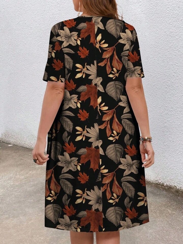 Women’s Floral A - Line Midi Dress Short Sleeve T-Shirt Dres Autumnal Palette Legacy Boutiques Legacy Boutiques