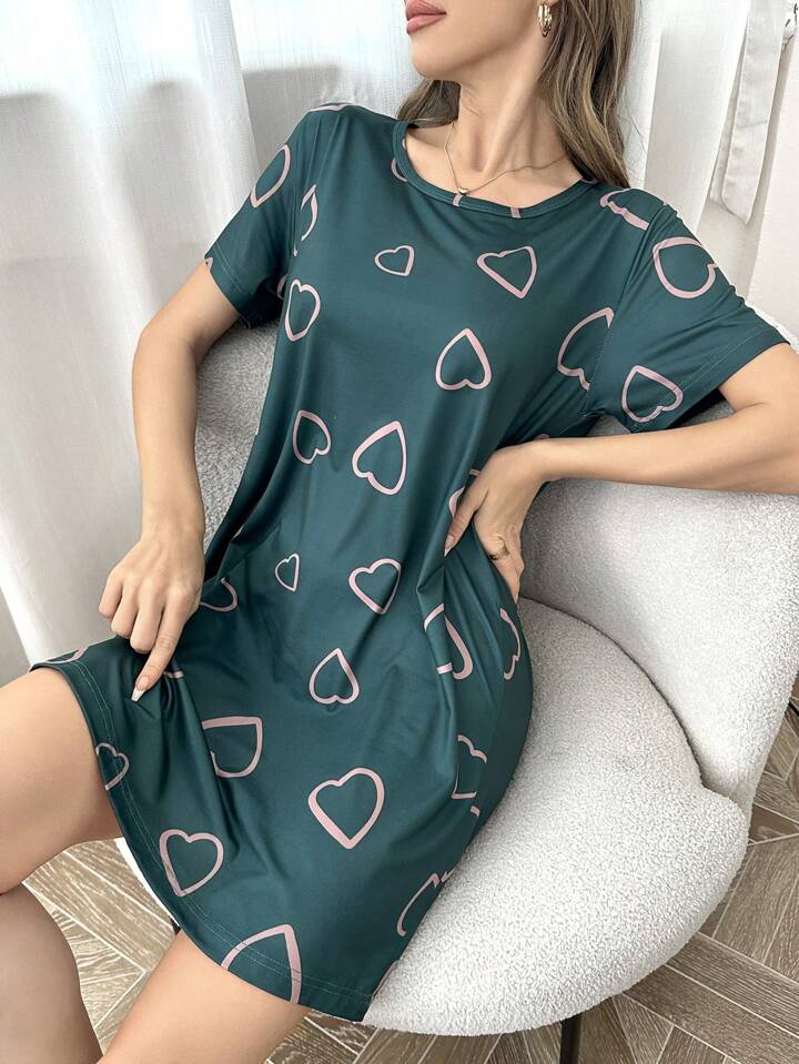 Women’s Heart Print T-Shirt Dress Sleepwear Legacy Boutiques Legacy Boutiques