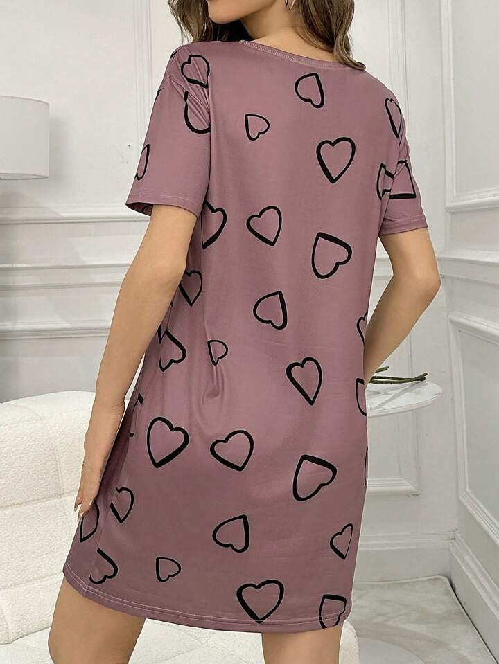 Women’s Heart Print T-Shirt Dress Sleepwear Legacy Boutiques Legacy Boutiques
