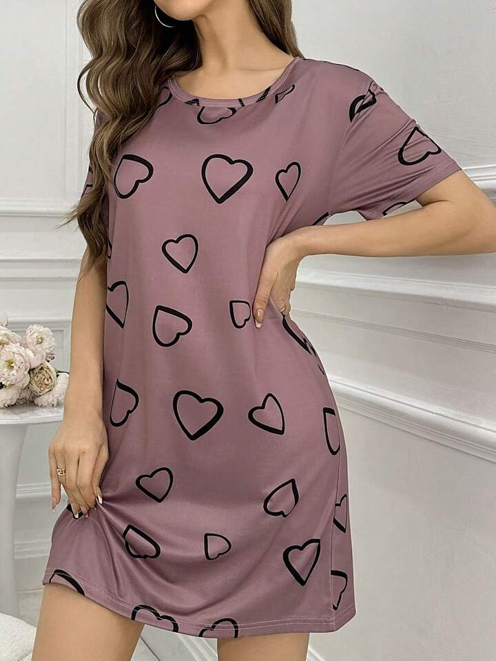 Women’s Heart Print T-Shirt Dress Sleepwear Legacy Boutiques Legacy Boutiques