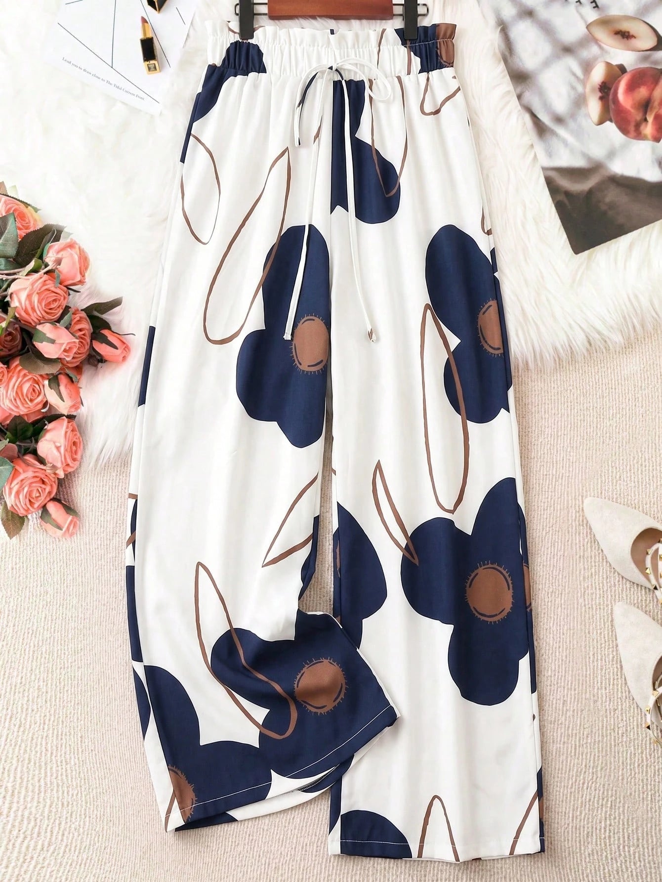 Women’s Wide - Leg Palazzo Pants High - Waisted Lounge Midnight Bloom Legacy Boutiques Legacy Boutiques