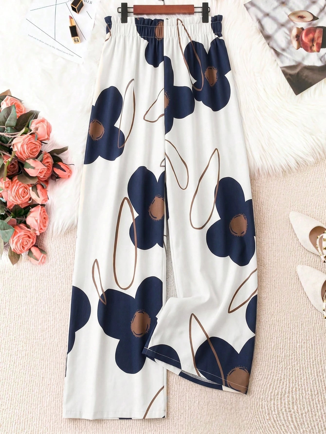 Women’s Wide - Leg Palazzo Pants High - Waisted Lounge Midnight Bloom Legacy Boutiques Legacy Boutiques