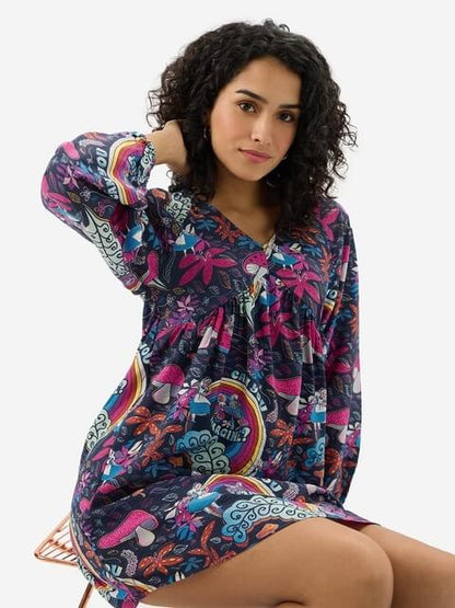 Wonderland Dreams V - Neck Mini Dress - Whimsical Mushroom Print Legacy Boutiques Legacy Boutiques