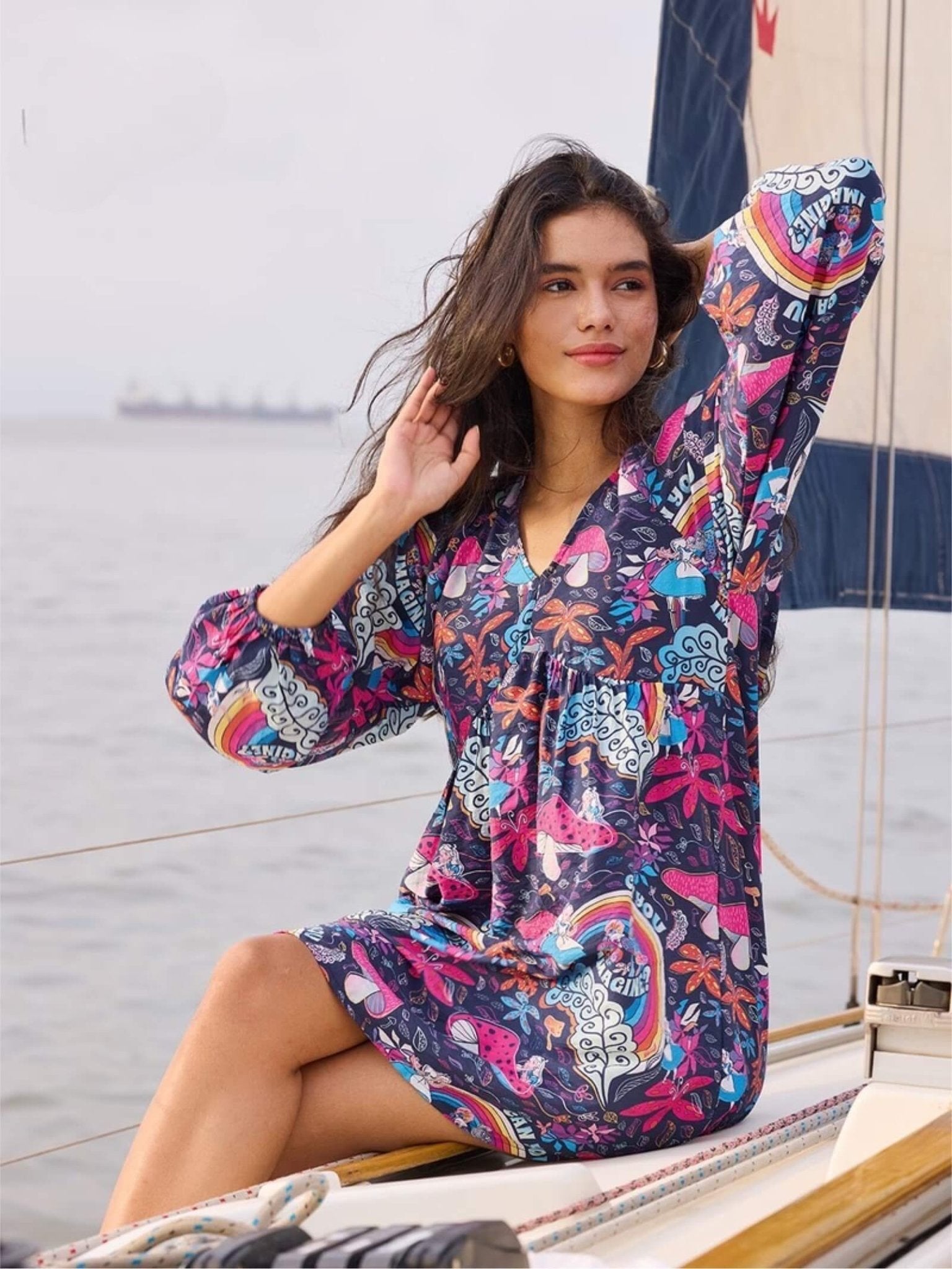 Wonderland Dreams V - Neck Mini Dress - Whimsical Mushroom Print Legacy Boutiques Legacy Boutiques