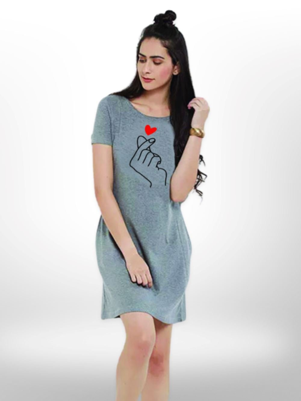You Make Me More Heart Print Long T-shirt For Women&